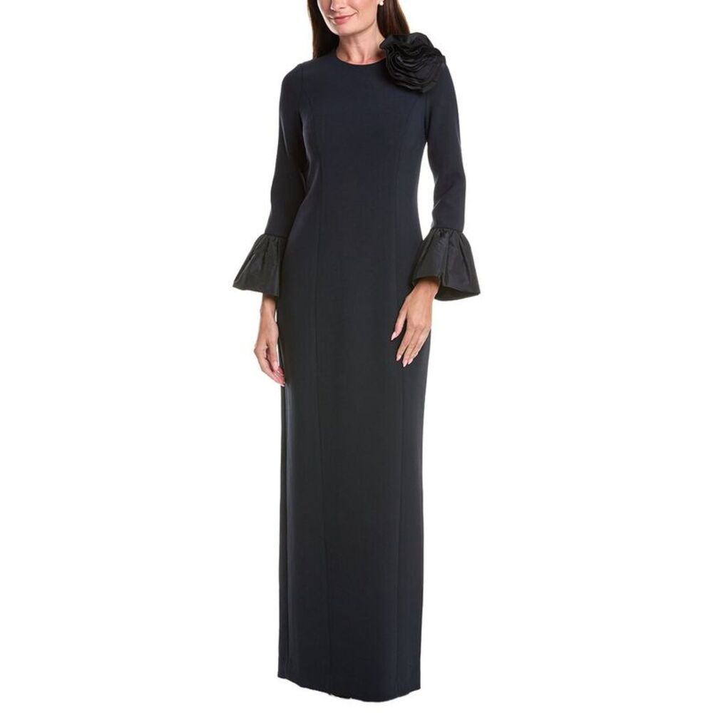 Teri Jon By Rickie Freeman Womens  Crepe Taffeta Flounce Cuff Gown, Blue